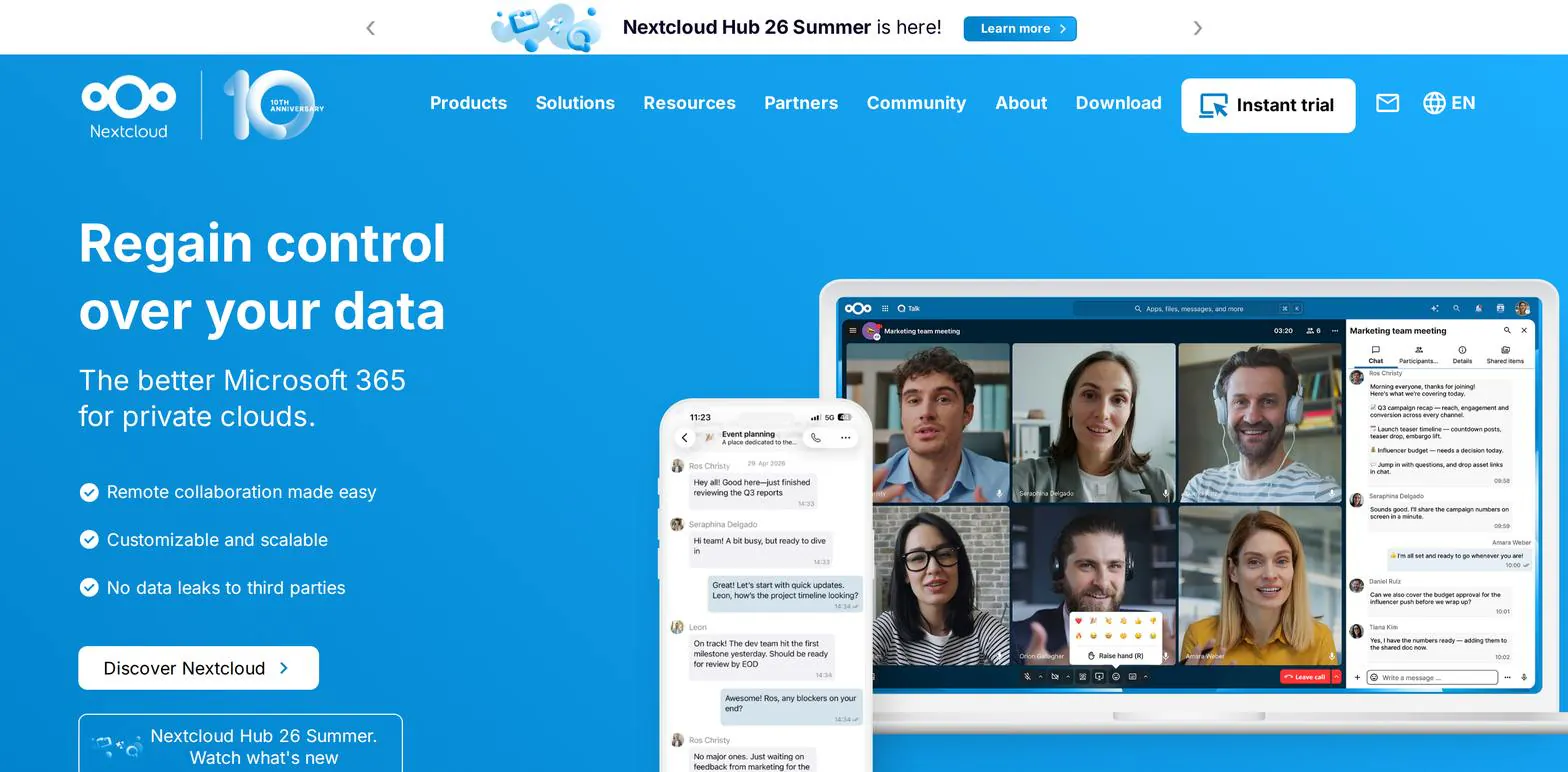 Nextcloud homepage
